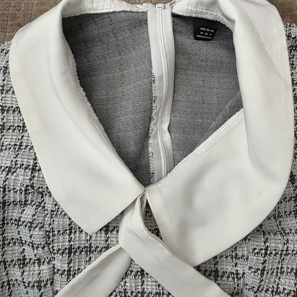 Plaid Tweed Dress Bow Front Long Sleeve, Mini Houndstooth, Preppy, Clueless Med - Picture 3 of 10